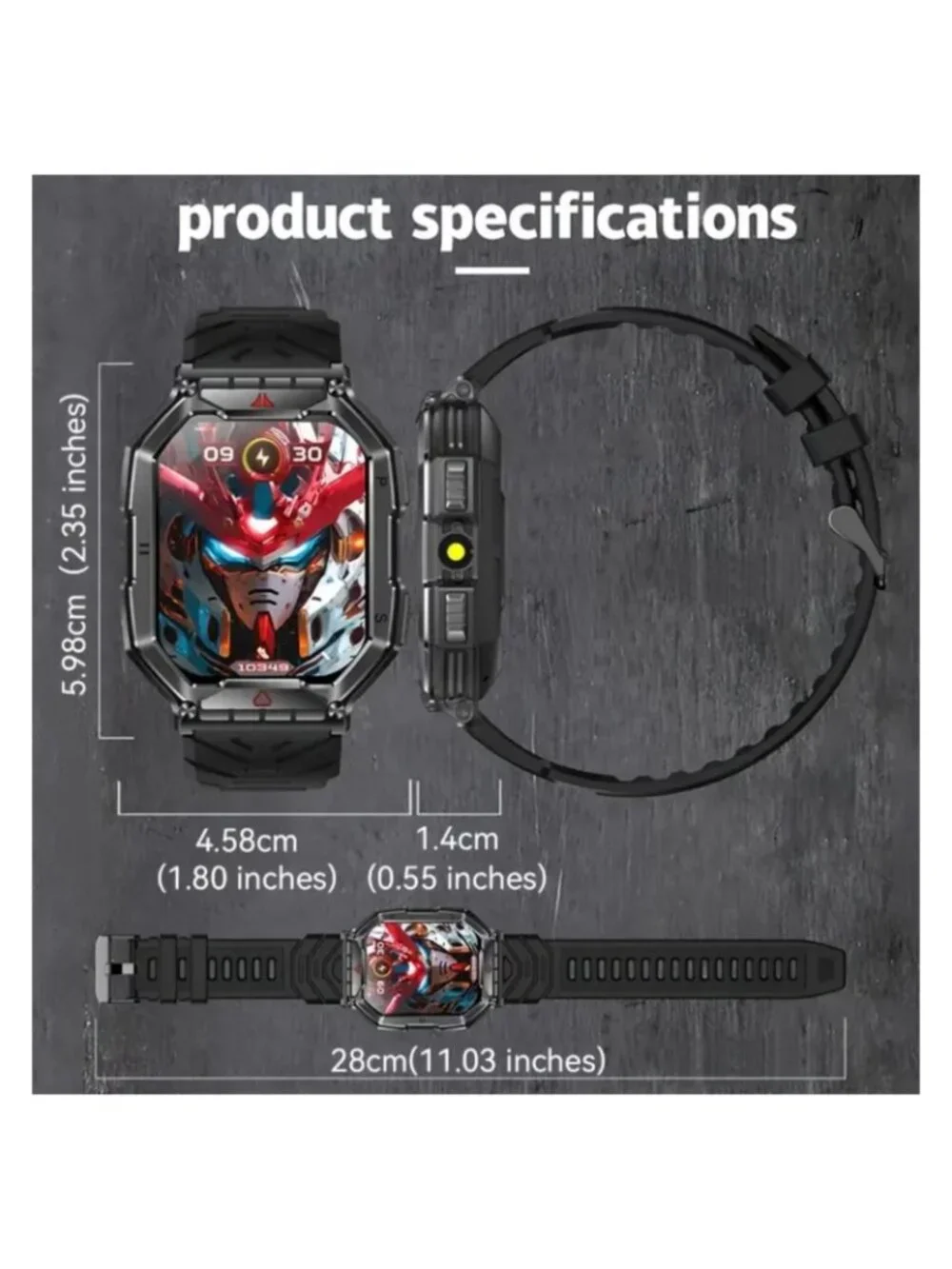 Black Waterproof Sports Fitness Tracker Smartwatch with Full Touch Display